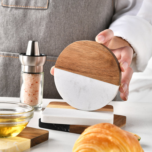 DOLNIO Circulaire Onderzetter – Marmer & Walnoot