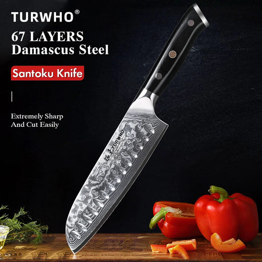 Santoku Chefmes 18 cm – 67 Lagen Damascus Staal, Japans