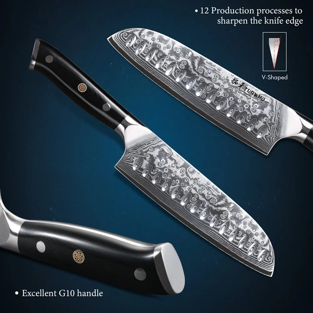 Santoku Chefmes 18 cm – 67 Lagen Damascus Staal, Japans