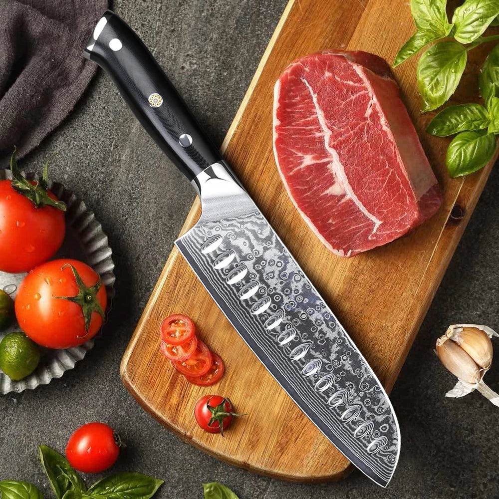 Santoku Chefmes 18 cm – 67 Lagen Damascus Staal, Japans