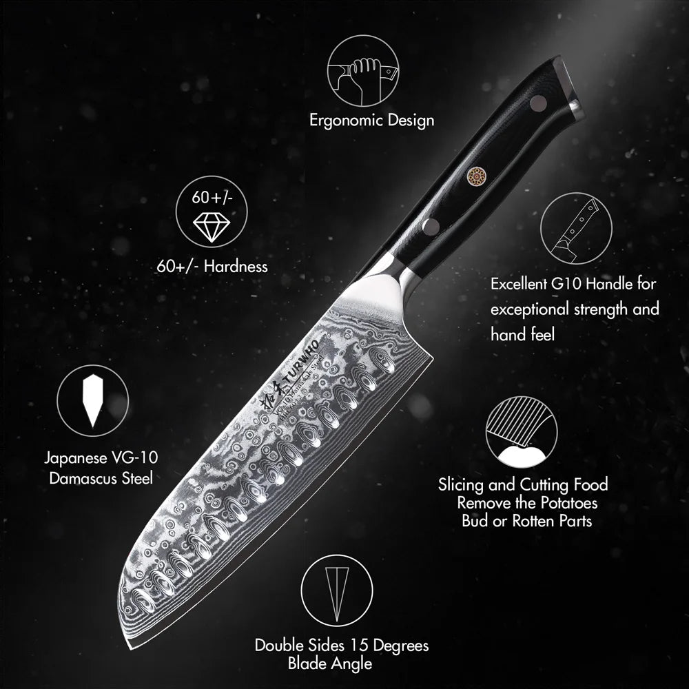 Santoku Chefmes 18 cm – 67 Lagen Damascus Staal, Japans