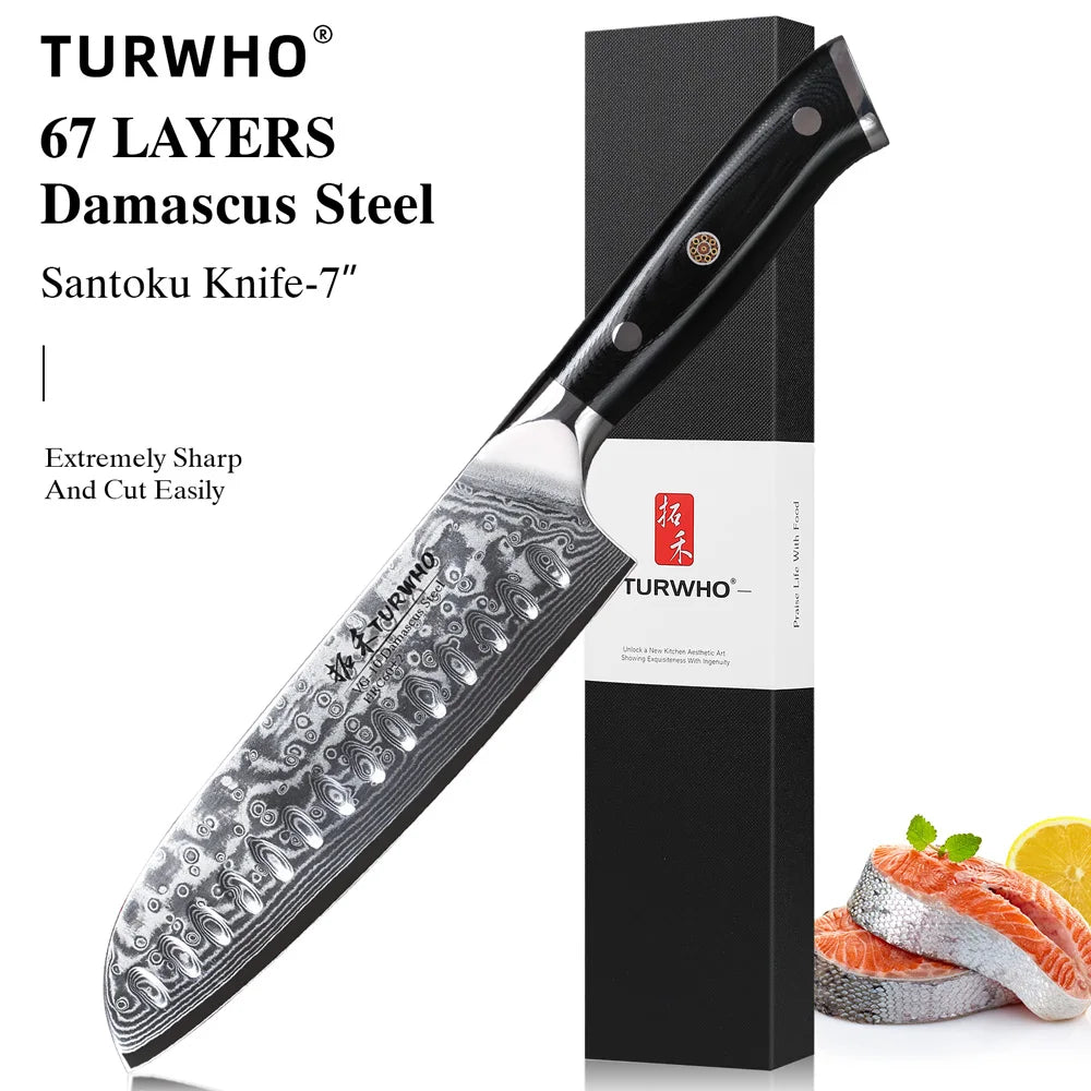 Santoku Chefmes 18 cm – 67 Lagen Damascus Staal, Japans